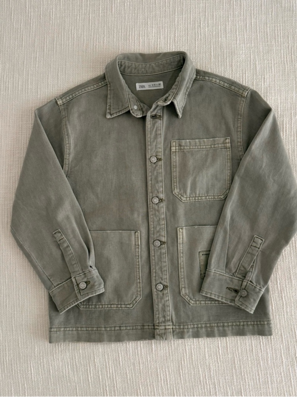 Zara Sage Green Button-Front Jean Jacket
